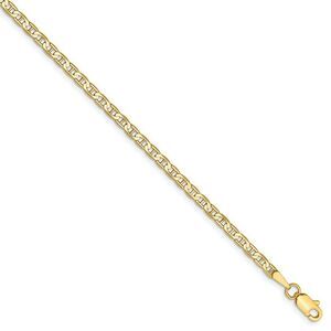 2.4mm 14k Yellow Gold Solid Concave Anchor Chain Anklet, 10 Inch